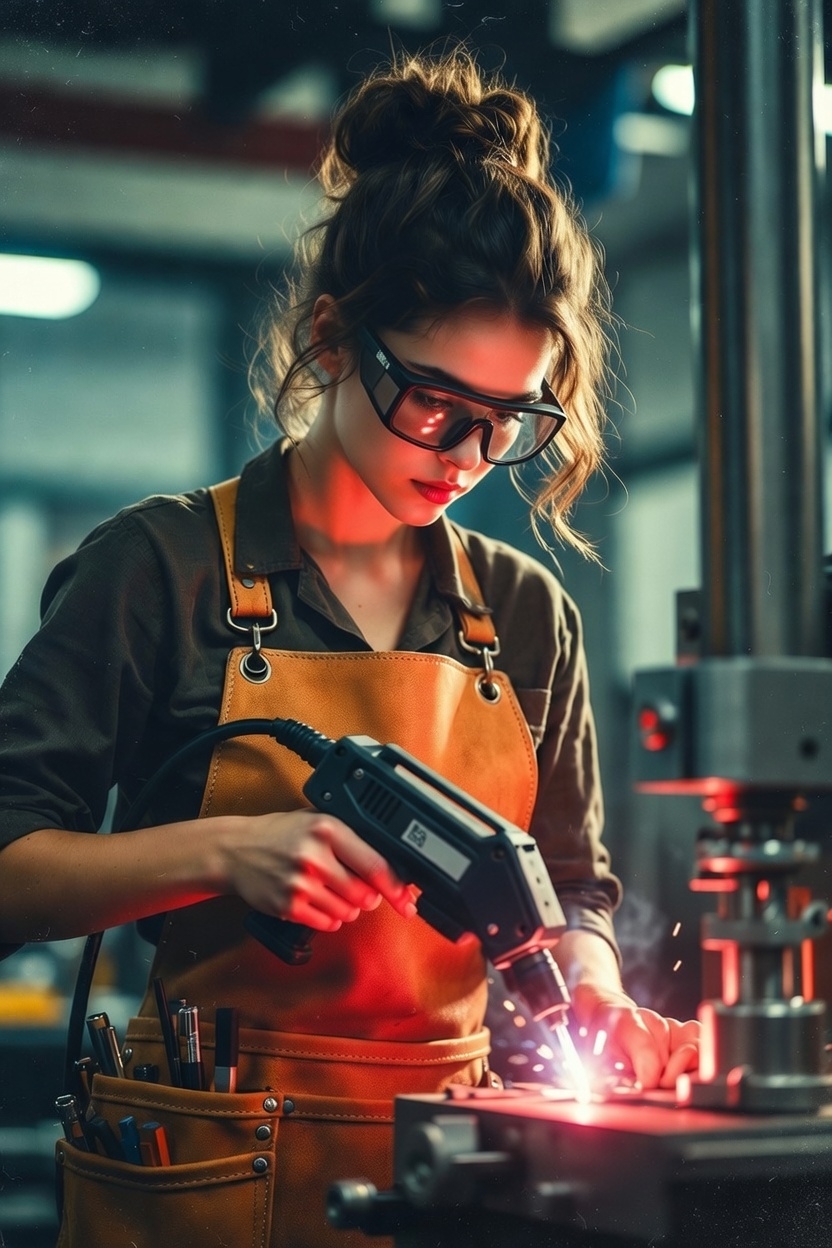 Welder in PPE performing precision welding in a fabrication shop